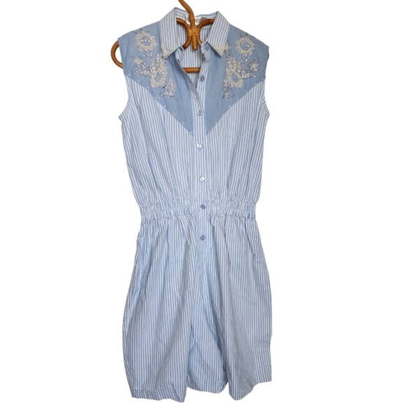 Jane Ashley Pants - Vintage beaded blue striped romper shorts